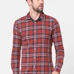 Celio Men Red & Blue Tartan Checked Cotton Casual Shirt-image-38