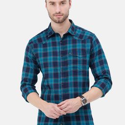 VUDU Men Blue Comfort Tartan Checks Checked Cotton Casual Shirt-image-67