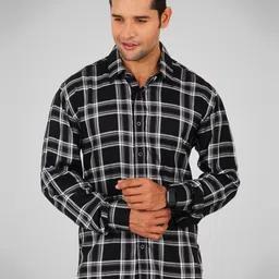 SHIRT THEORY Men Black Comfort Tartan Checks Checked Casual Shirt-picture-17