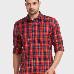 ColorPlus Men Red Tailored Fit Tartan Checks Checked Casual Shirt-image-8