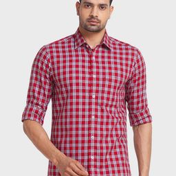 ColorPlus Men Red Tailored Fit Tartan Checked Organic Cotton Casual Shirt-image-82