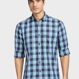 ColorPlus Men Blue Tailored Fit Checked Casual Shirt-image-99