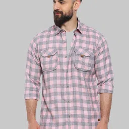 Campus Sutra Pink & Charcoal Checked Classic Fit Cotton Casual Shirt-image-34