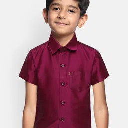 THANGAMAGAN Boys Burgundy Original Regular Fit Solid Casual Shirt-image-19