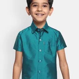 THANGAMAGAN Boys Teal Blue Regular Fit Solid Casual Shirt-image-30