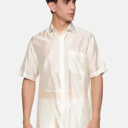 Sethukrishna Men Cream Silk Standard Casual Shirt-image-43