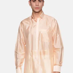 Sethukrishna Men Peach-Coloured Standard Silk Casual Shirt-12