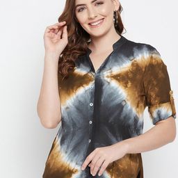 Ruhaans Women Black & Charcoal Rayon Tie & Dye Shirt-56