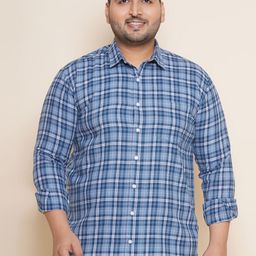 John Pride Plus Size Checked Spread Collar Pure Cotton Casual Shirt-image-20