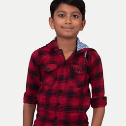 BAESD Boys Checked Hooded Cotton Casual Shirt-image-56
