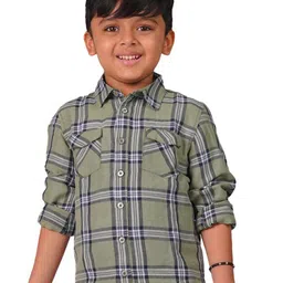 BAESD Boys Opaque Checked Spread Collar Regular Fit Cotton Casual Shirt-image-27