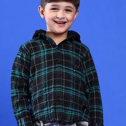 TALES & STORIES Boys Checked Cotton Opaque Hooded Shirt-picture-3