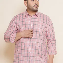John Pride Plus Size Checked Spread Collar Pure Cotton Casual Shirt-image-21