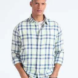 Flying Machine Slim Fit Tartan Checked Twill Weave Pure Cotton Casual Shirt-image-16