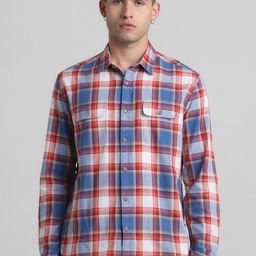 Jack & Jones Finery Tartan Checked Spread Collar Cotton Casual Shirt-image-3