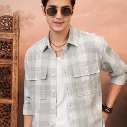 LOCOMOTIVE Premium Dobby Textured Checked Utility Pocket Oversized Overshirt-image-75