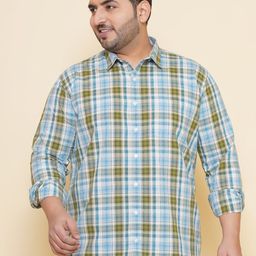 John Pride Plus Size Tartan Checked Spread Collar Cotton Linen Casual Shirt-image-38