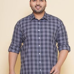 John Pride Plus Size Tartan Checked Spread Collar Cotton Casual Shirt-image-34