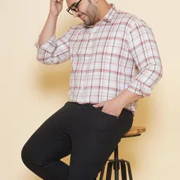 John Pride Plus Size Tartan Checked Spread Collar Cotton Casual Shirt-image-49