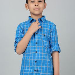 Cantabil Boys Tartan Checked Spread Collar Long Roll-Up Sleeves Casual Shirt-image-49