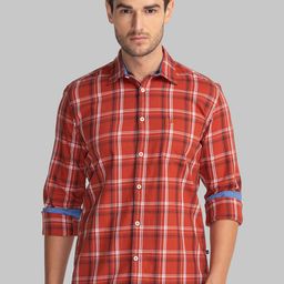Parx Men Orange Slim Fit Tartan Checks Opaque Cotton Casual Shirt-image-79