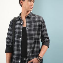 HIGHLANDER Slim Fit Tartan Checked Spread Collar Cotton Casual Shirt-picture-21