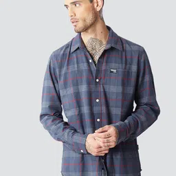 Bonkers Corner Blue Tartan Checked Opaque Cotton Casual Shirt-picture-5