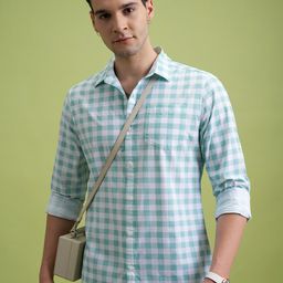HIGHLANDER Men Slim Fit Gingham Checks Opaque Checked Casual Shirt-image-67