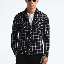 Flying Machine Men Windowpane Checks Pure Cotton Casual Shirt-image-97