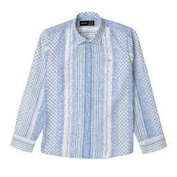 CAVIO Boys Comfort Geometric Printed Roll-Up Sleeves Pure Cotton Twill Casual Shirt-picture-28