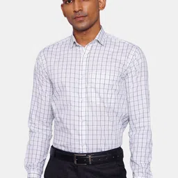 Wintage Men White & Grey Opaque Checked Pure Cotton Formal Shirt-88