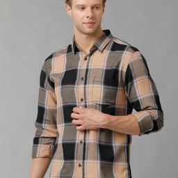 Voi Jeans Slim Fit Tartan Checked Spread Collar Pure Cotton Casual Shirt-image-48