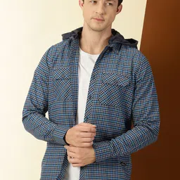 Thomas Scott Men Classic Hood Collar Checked Opaque Checked Casual Shirt-image-48