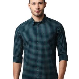 Basics Slim Fit Checked Spread Collar Cotton Casual Shirt-picture-34