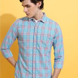 HIGHLANDER Blue Slim Fit Checked Casual Shirt-image-42