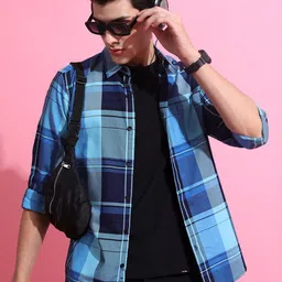 HIGHLANDER Other Checks Slim Fit Cotton Casual Shirt-image-13
