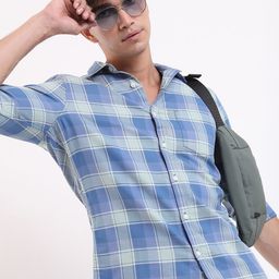 HIGHLANDER Checked Cutaway Collar Long Sleeves Slim Fit Casual Shirt-image-81