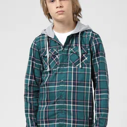 Jack & Jones Junior Boys Tartan Checked Hooded Neck Long Sleeve Cotton Shackets-image-82