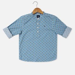 Allen Solly Junior Boys Geometric Printed Mandarin Collar Pure Cotton Casual Shirt-picture-5