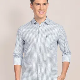 U.S. Polo Assn. Rounded Cuff Geometric Print Pure Cotton Shirt-image-0