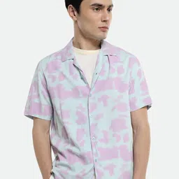Dennis Lingo Pink Comfort Abstract Cuban Collar Boxy Opaque Printed Casual Shirt-image-33