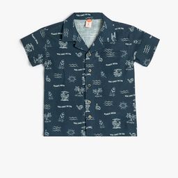 Koton Boys Conversational Printed Cuban Collar Cotton Casual Shirt-image-38