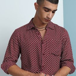 KETCH Spread Collar Long Sleeves Geometric Printed Regular Fit Casual Shirt-image-37