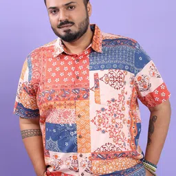 HIGHLANDER Rust & Navy Blue Abstract Printed Plus Size Casual Shirt-image-19