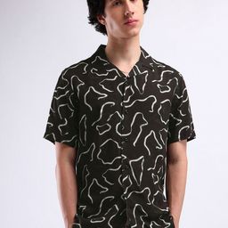 Flying Machine Men Abstract Print Cuban Collar Shirt-picture-3