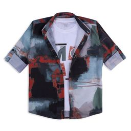 CAVIO Boys Comfort Abstract Printed Roll-Up Sleeves Casual Shirt-image-88