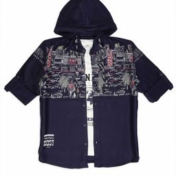 CAVIO Boys Comfort Graphic Printed Hooded Cotton Casual Shirt With T-shirt-image-101