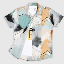 CAVIO Boys Comfort Abstract Printed Spread Collar Short Sleeves Casual Shirt-image-48