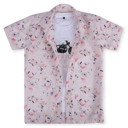 CAVIO Boys Comfort Floral Printed Spread Collar Short Sleeves Casual Shirt With T-shirt-picture-53