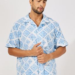 Styli Men Floral Printed Cuban Collar Cotton Relaxed Fit Casual Shirt-image-36